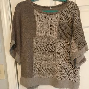 Beige Dolman Sleeves Patchwork Sweater sz M